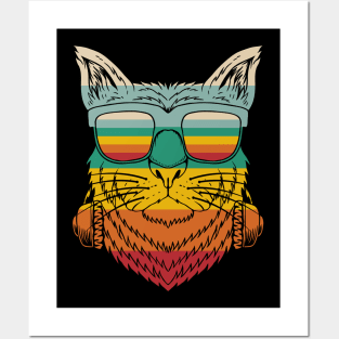 Retro Cat With Glasses Posters and Art